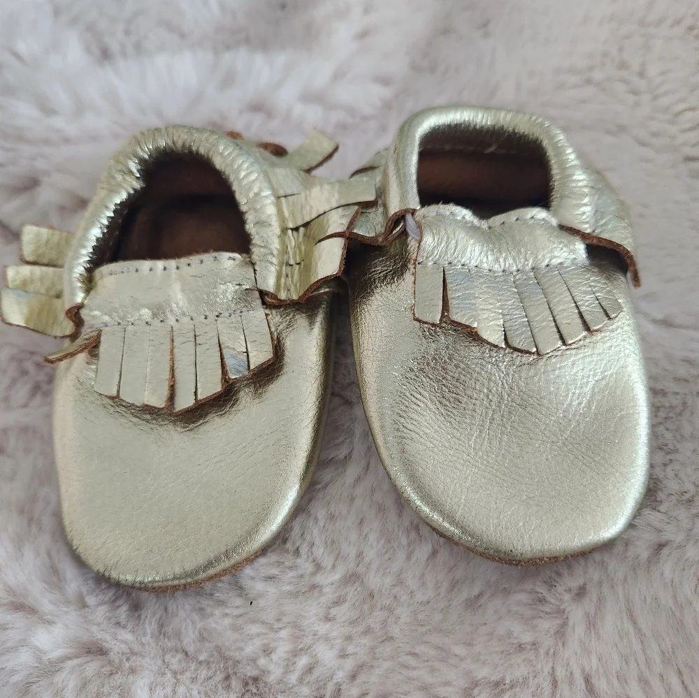 Soft Leather Gold Moccassins,‎ 12-18 months